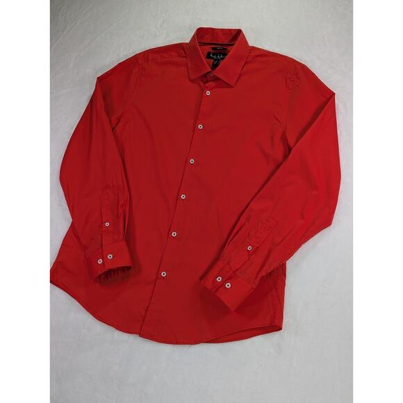 Nicole Miller NY Large 16-16 1/5 34/35 Stretch Red Dress Shirt w/Pearl Buttons - Picture 6 of 13